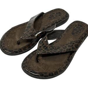 BOC Brown Leopard Print Flip Flop Sandals Women’s Sz 7 Faux Patent Leather